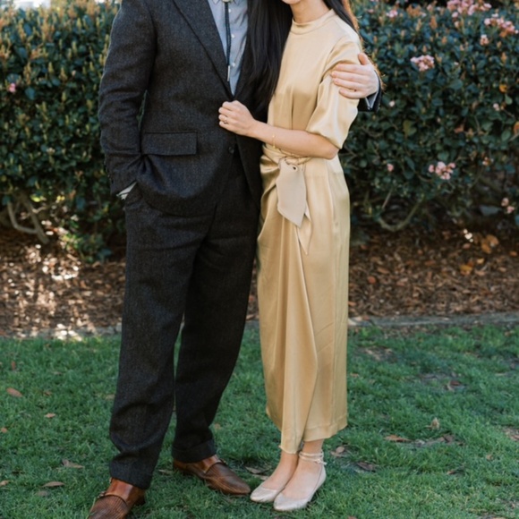 Nanushka XS Satin Gold Wrap Dress with Cutout - Picture 8 of 8